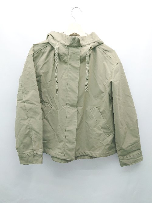 ◇ GU ジーユー フロントジップ カジュアル フーディー 春秋コーデ 長袖 ジャンパー サイズM カーキ レディース E 【中古】