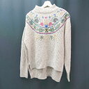 ◇ select MOCA セレクト モカ ハイネック サイドスリット 刺繍 秋冬 長袖 ニット セーター サイズF ベージュ レディース E 【中古】