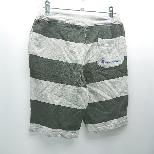 ◇ Champion チャンピオン ボーダー柄 コットン100% ウエストゴム カジュアル ショートパンツ サイズ130 グレー メンズ E 【中古】