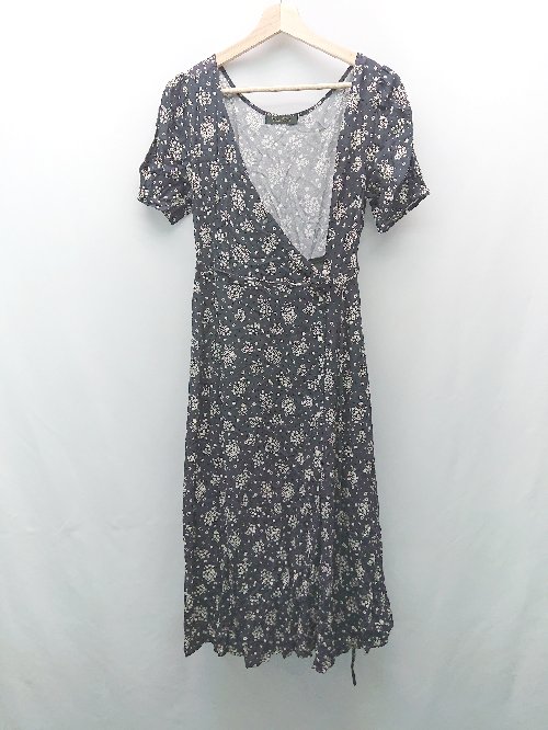 ◇ COCO DEAL ココ ディール カシュクール 花柄 総柄 薄手 半袖 ロング ワンピース サイズ2 ブラック レディース E 【中古】