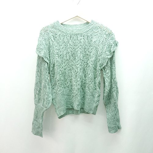 ◇ ◎ ●未使用● Edit Sheen 透かし網み ラウンドネック フリル 長袖 ニット サイズM グリーン レディース E 【中古】