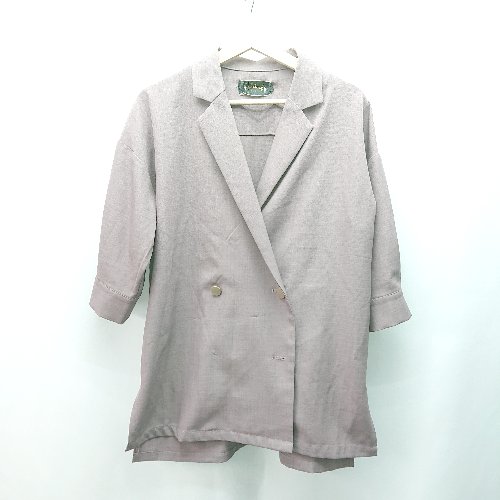 ◇ omekashi テーラード ダブルボタン 羽織もの サイドスリット 半袖 ジャケット サイズFREE パープル レディース E 【中古】