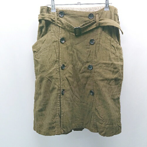 ◇ ◎ pas de calais カーキ ミリタリー フロントボタン ポケット ひざ丈 フレア スカート サイズ38 グリーン レディース E 【中古】