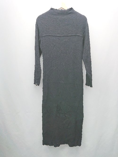 ◇ LOWRYS FARM モックネック ニット ストレッチ スリット 長袖 ロング丈 ワンピース サイズF ブラック レディース E 【中古】
