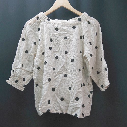 ◇ zootie ズーティー ドット柄 ラウンドネック 綿 麻 七分丈 カットソー サイズM ベージュ ブラック レディース E 【中古】