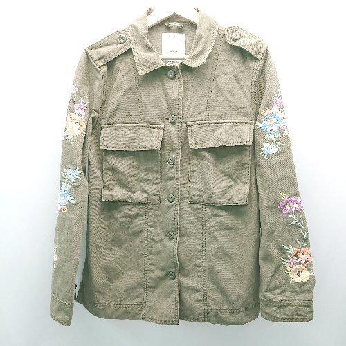 ◇ Bershka ベルシャカ 刺繡 花柄 胸ポケット カジュアル 長袖 ジャケット サイズS カー
