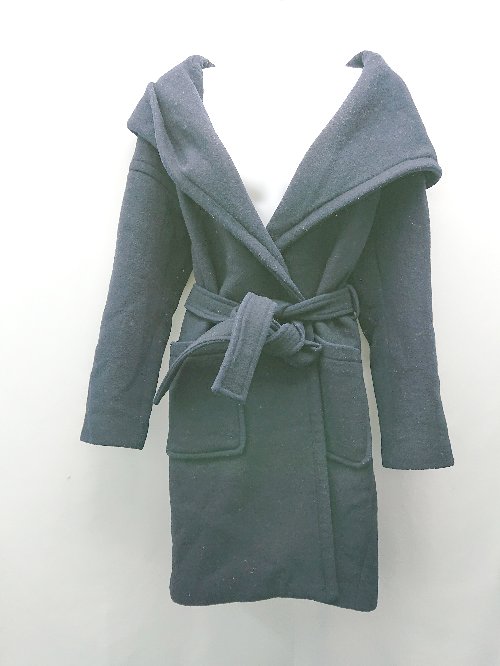 ■ ◎ JETLOSANGEL ジェットロサンゼルス フード 無地 シンプル 長袖 コート サイズ4 ネイビー レディース E 【中古】