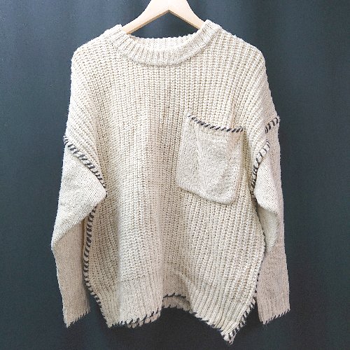 ◇ DOUBLENAME ダブルネーム クルーネック ユニセックス 長袖 ニット サイズF クリーム レディース メンズ E 【中古】