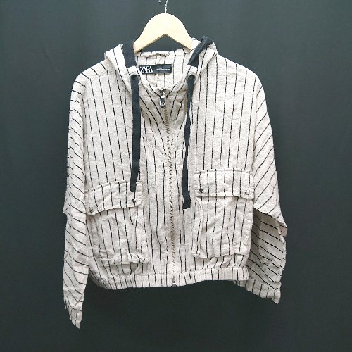◇ ZARA ザラ ボーダー カジュアル ドルマンスリーブ ジップアップ 長袖 ブルゾン サイズM ベージュ レディース E 【中古】