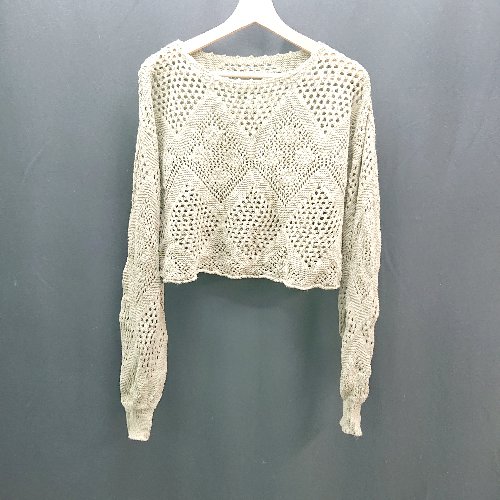 ◇ apres jour mignon メッシュ クロップド丈 カジュアル トレンド かわいい 長袖 ニット サイズF グリ..