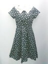 ◇ merry jenny ドット柄 ウエストゴム かわいい 裏地あり 半袖 ロング丈 ワンピース サイズF ネイビー レディース E 【中古】