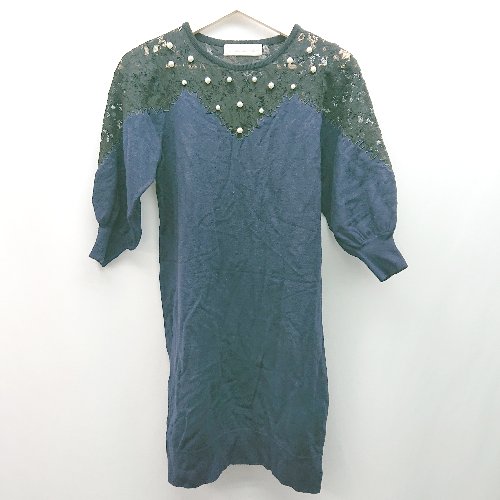 ◇ 31 Sons de mode シンプル レース パール ガーリー 長袖 ひざ丈 ワンピース サイズ36 ネイビー レディース E 【中古】