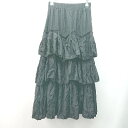 ◇ t a r o s u タロス ウエストゴム 裏地 ギャザー 切り返し ひざ丈 フレア スカート 表記なし ブラック レディース E 【中古】(4)