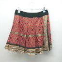 ◇ DOLLY GIRL BY ANNA SUI サイドジップ ベロア 総柄 裏地 ショート丈 フレア スカート サイズ1 オレンジ系 レディース E 【中古】