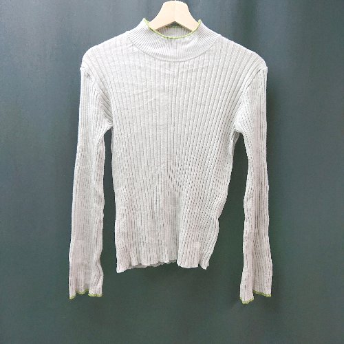 ◇ LOWRYS FARM ローリーズファーム リブ生地 フレア袖 バイカラー ハイネック 長袖 ニット サイズF グレー レディース E 【中古】