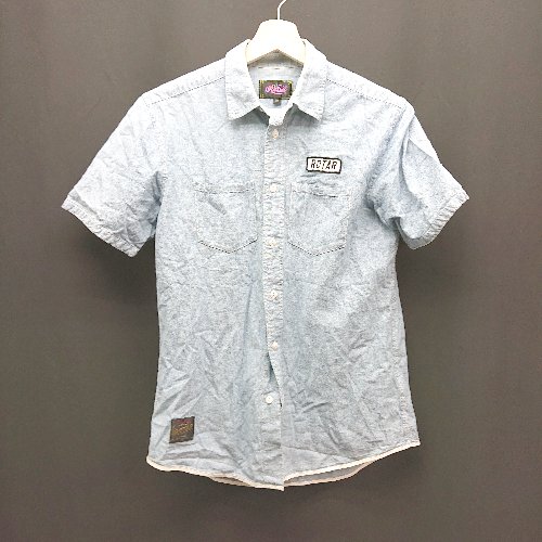 ◇ ROTAR ローター ロゴ刺繍 薄手 胸ポケット 半袖 シャツ サイズM インディゴ レディース E 【中古】