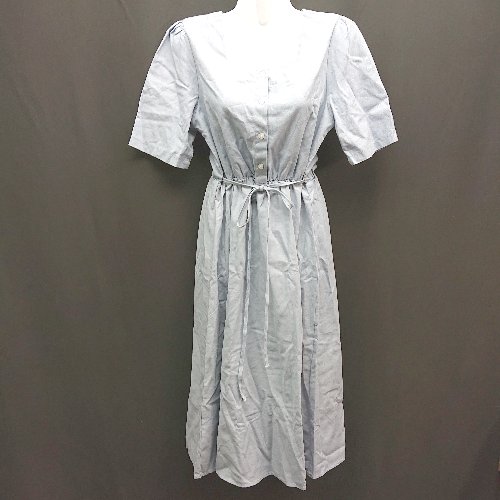 ◇ GIRLYDOLL シンプル 無地 スクエアネック ハートボタン 半袖 ロング丈 ワンピース 表記なし ライトブルー レディース E 【中古】