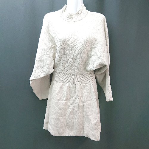 ◇ SLY スライ ドルマンスリーブ ニット ハイネック ウエストゴム 長袖 膝丈 ワンピース サイズ1 ベージュ レディース E 【中古】
