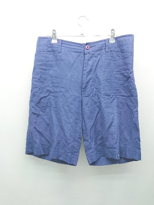 ◇ ◎ JOEY FACTORY フロントファスナー 綿 麻 カジュアル ショートパンツ サイズL ブルー メンズ E 【中古】