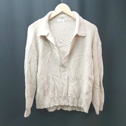 ◇ LOWRYS FARM ケーブル編み カジュアル トレンド シンプル 長袖 ニット サイズF アイボリー レディー..
