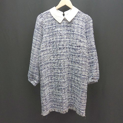 ◇ GRL バックジップ フリンジ風 きれいめ ガーリー 長袖 膝丈 ワンピース サイズM ブルー レディース E 【中古】 ◇ GRL バックジップ フリンジ風 きれいめ ガーリー 長袖 膝丈 ワンピース サイズM ブルー レディース E 【中古】