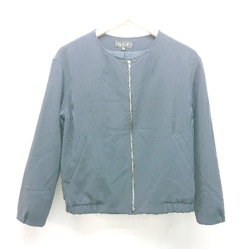 ◇ INDIVI インディヴィ 無地 フルジップ ノーカラー 長袖 ブルゾン サイズ38 ネイビー レディース E 【中古】