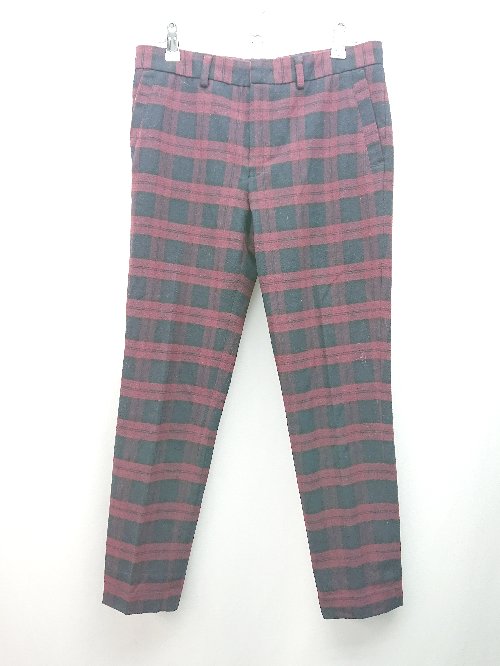◇ FRAMeWORK S&S チェック柄 センタープレス テーパード パンツ サイズ38 レッド レディース E 【中古】