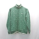 ◇ FILA フィラ ハイネック 刺繡 ブランドロゴ 総柄 ストレッチ 裏起毛 長袖 トレーナー サイズM グリーン レディース E 【中古】(4)
