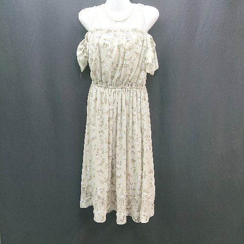 ◇ INGNI イング レース ウエストゴム 裏地 花柄 ノースリーブ ひざ丈 ワンピース サイズM グリーン レディース E 【中古】