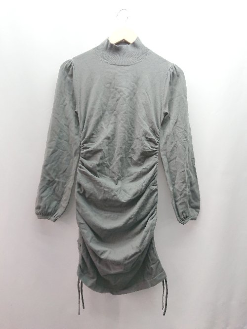 ◇ LAGUNA GEM ハイネック ハイゲージ カジュアル かわいい 長袖 ひざ丈 ワンピース サイズS グレー レ..