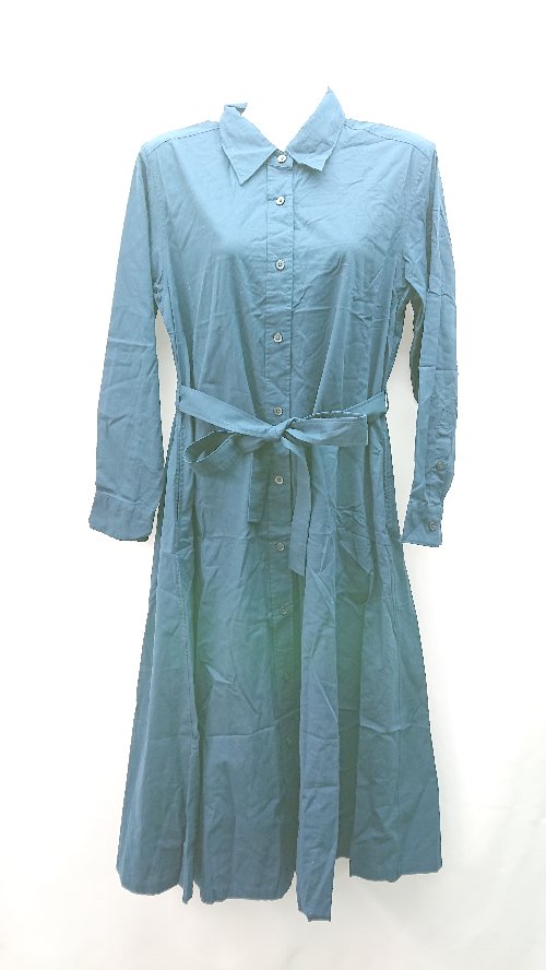 ◇ ◎ UNIQLO フロントボタン 無地 シンプル 大人カジュアル 長袖 ロング丈 ワンピース サイズS ネイビー..