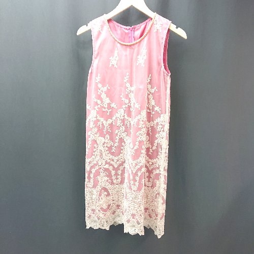 ◇ Forby OF FEMME バックファスナー キラキラ素材 上品 ノースリーブ ひざ丈 ワンピース サイズ38 ピンク レディース E 【中古】