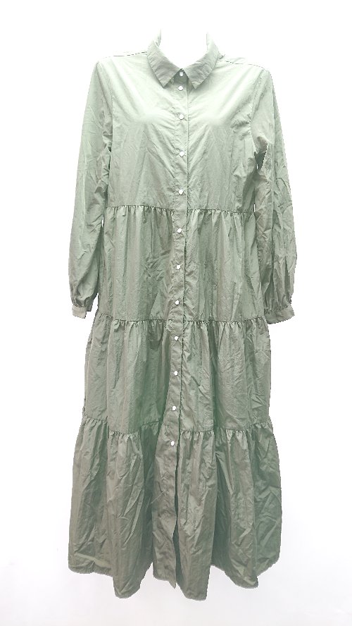 ◇ ZARA ザラ ナイロン 無地 ゆったり シンプル 長袖 ロング ワンピース サイズXS カーキ レディース E 【中古】