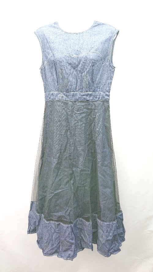 ◇ Narcissus ナルシス チュール 無地 バックファスナー ノースリーブ ロング ワンピース サイズF ブルー レディース E 【中古】