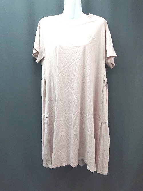 ◇ JILL STUART クルーネック ロゴ刺繍 バックリボン 半袖 ひざ丈 ワンピース サイズFR ピンク レディース E 【中古】