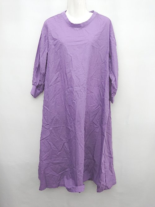 ◇ ◎ LOWRYS FARM ナイロン混 ビックシルエット 長袖 膝下丈 ワンピース サイズF パープル レディース P..