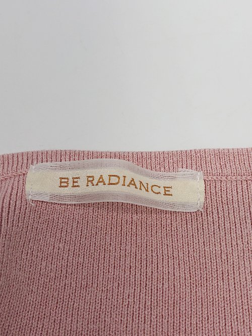 ◇ ◎ BE RADIANCE ストライプ Vネック ノースリーブ 膝下丈 ニット ワンピース サイズF ピンク ホワイト レディース P 【中古】