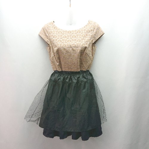 ◇ ◎ Jewel Changes フォーマル 切替 バックファスナー 半袖 ひざ丈 ワンピース サイズ36 ネイビー/ゴールド レディース E 【中古】