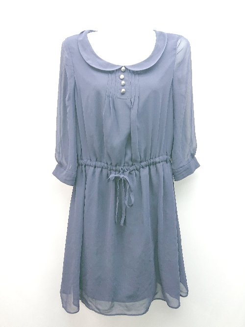 ◇ NATURAL BEAUTY BASIC ウエストゴム 腰ひも付き 透け感なし 長袖 ショート ワンピース サイズS ネイ..