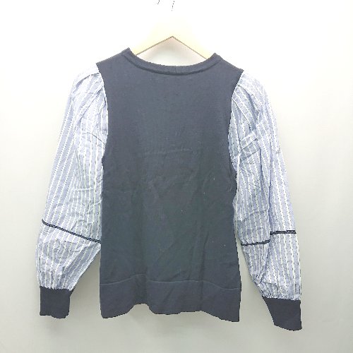 ◇ IVISUTO ストライプ柄 パフスリーブ ニット シャツ 長袖 ブラウス サイズ40 ネイビー レディース E 【中古】 ◇ IVISUTO ストライプ柄 パフスリーブ ニット シャツ 長袖 ブラウス サイズ40 ネイビー レディース E 【中古】