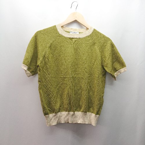 ◇ classicalelf ラグランスリーブ カジュアル ハイゲージ 半袖 ニット サイズL ライトグリーン レディ..