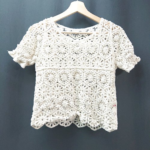 ◇ repipi armario 総レース ラウンドネック メッシュ キッズ 半袖 ニット サイズM アイボリー レディー..