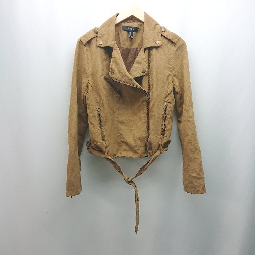 ◇ FOREVER 21 無地 スエード調 フルジップ 長袖 ライダース サイズM ブラウン レディース E 【中古】