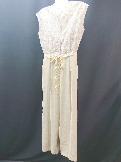 ◇ LAGUNAMOON ラグナムーン パット レース 切り返し リボン ノースリーブ オールインワン サイズM ベージュ レディース E 【中古】