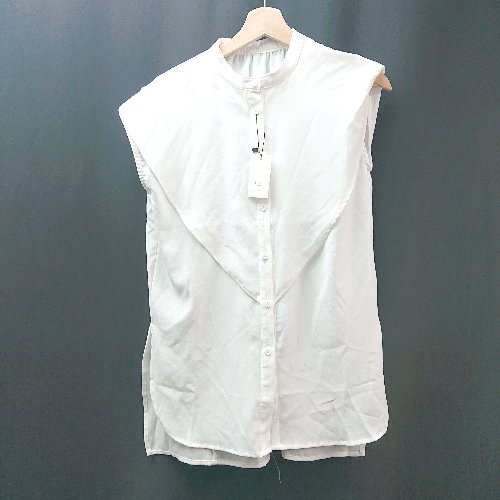 ◇ ◎ ●未使用● リンクイット ノーカラー ボタン ストレッチ ノースリーブ ブラウス サイズ38 ホワイト レディース E 【中古】
