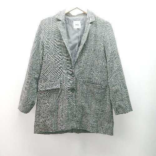 ◇ koe グレンチェック柄 テーラード フロントボタン 羽織もの カジュアル 長袖 コート サイズL グレー レディース E 【中古】