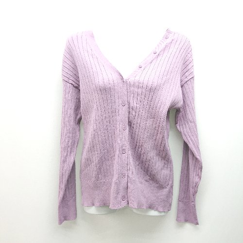 ◇ ITEMS URBAN RESEARCH アーバンリサーチ Vネック リブ生地 ボタンデザイン 長袖 ニット サイズF パープル レディース E 【中古】