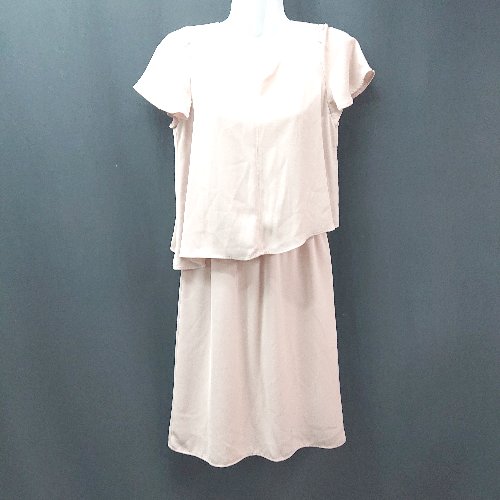 ◇ BEAMS HEART ビームスハート Vネック バックベルトデザイン 上品 半袖 ロング ワンピース サイズS ピンク レディース E 【中古】