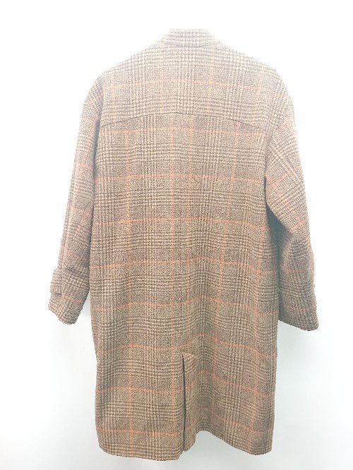 ◇ studio CLIP ウール混 チェック柄 ゆったり ノーカラー 長袖 コート サイズM ブラウン レディース E 【中古】