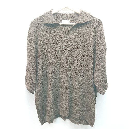 ◇ EMMA CLOTHES スリットネック 薄手 ランダムストライプ 半袖 ニット サイズM ブラウン レディース E 【中古】 ◇ EMMA CLOTHES スリットネック 薄手 ランダムストライプ 半袖 ニット サイズM ブラウン レディース E 【中古】